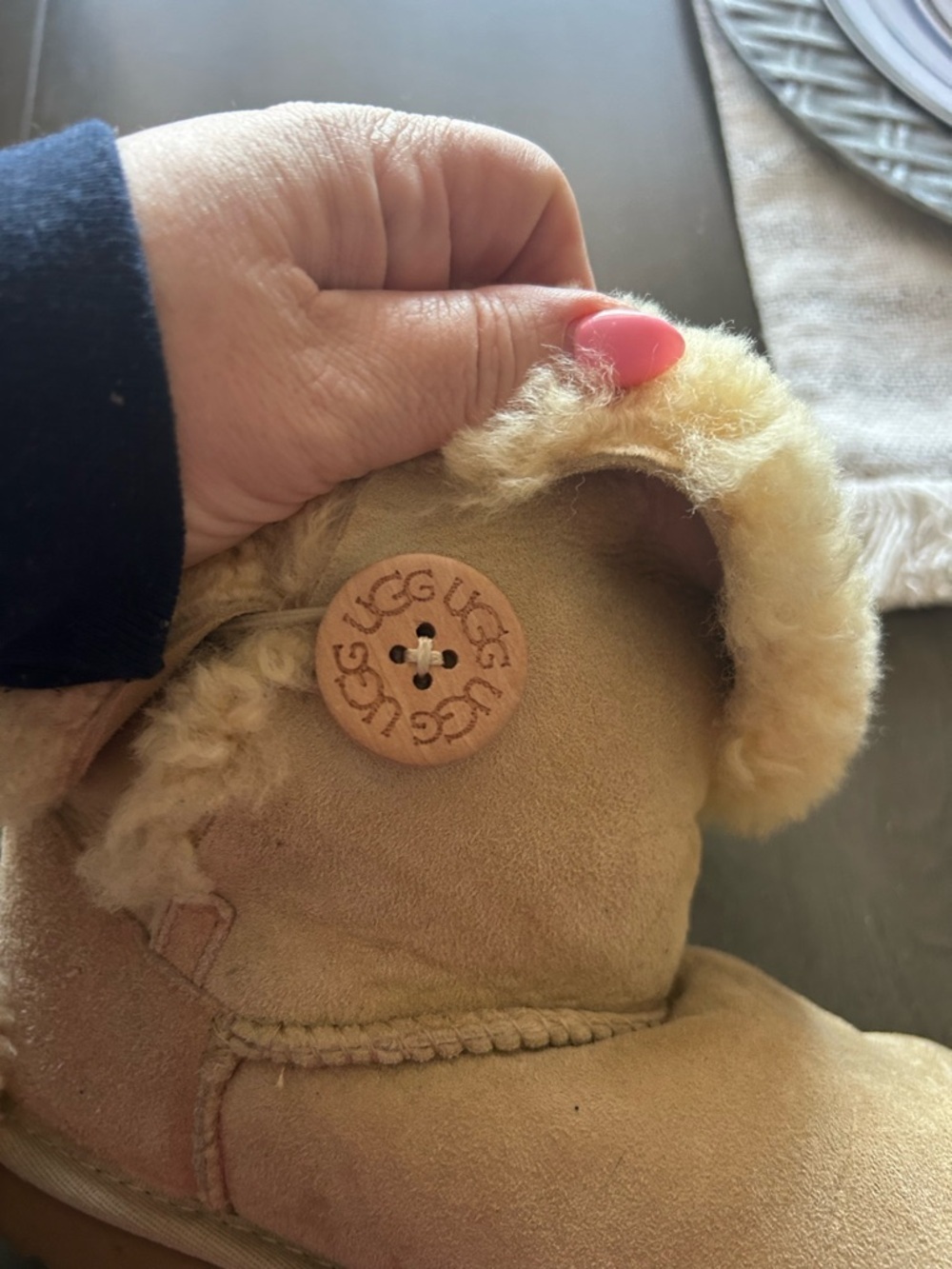 UGG Short Suede Slipper Boots in Tan with Shearling Cuff - Picture 8 of 8